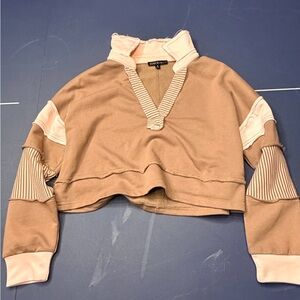 Blue Blush Tan and Cream Cropped Sweatshirt